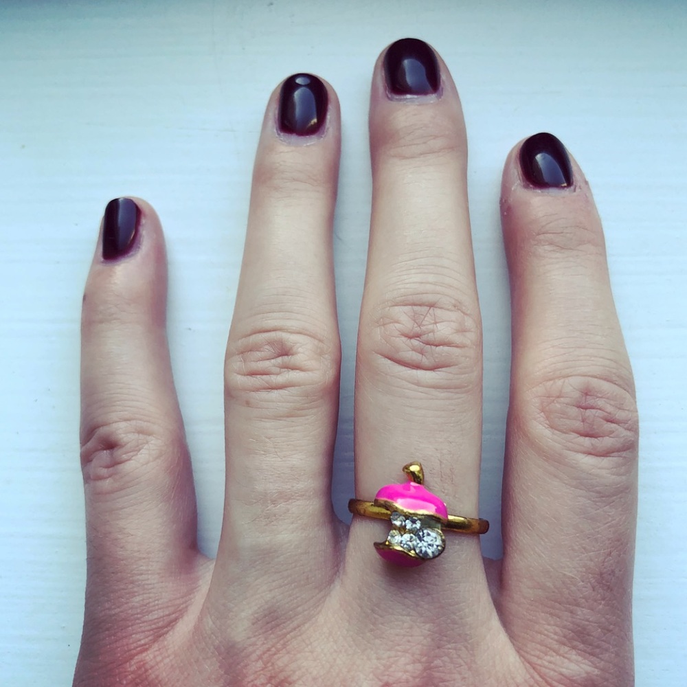 Vintage gold, pink & diamond bitten apple ring - Picture 1 of 7
